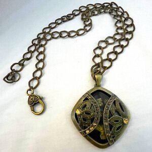Lotus Focal Pendant with Antique Brass Chain Necklace NWT